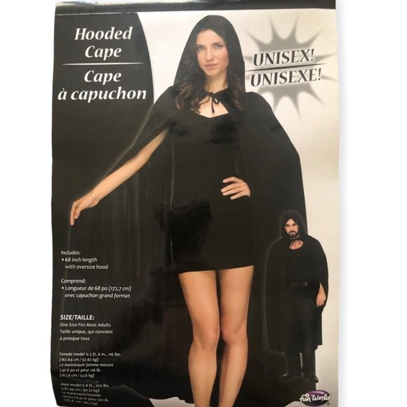 Fun World Other - Fun World Hooded Cape Costume Unisex One Size 68" Black Gothic NIP